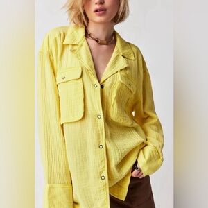 Free People Izzie Cargo Gauze Button Down Shirt Shaket Size M